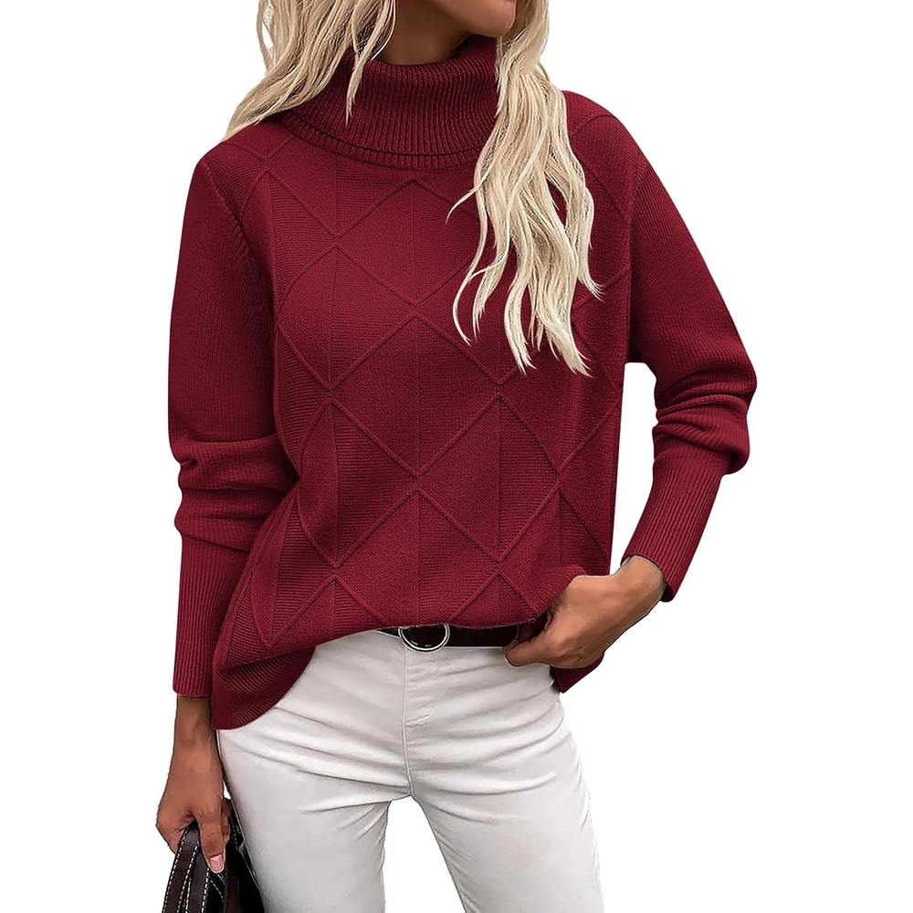image:imageZeagoo Womens Turtleneck Sweater Fall Winter 2026 Long Sleeve Chunky Knitted Trendy Pullover TopsWine Red