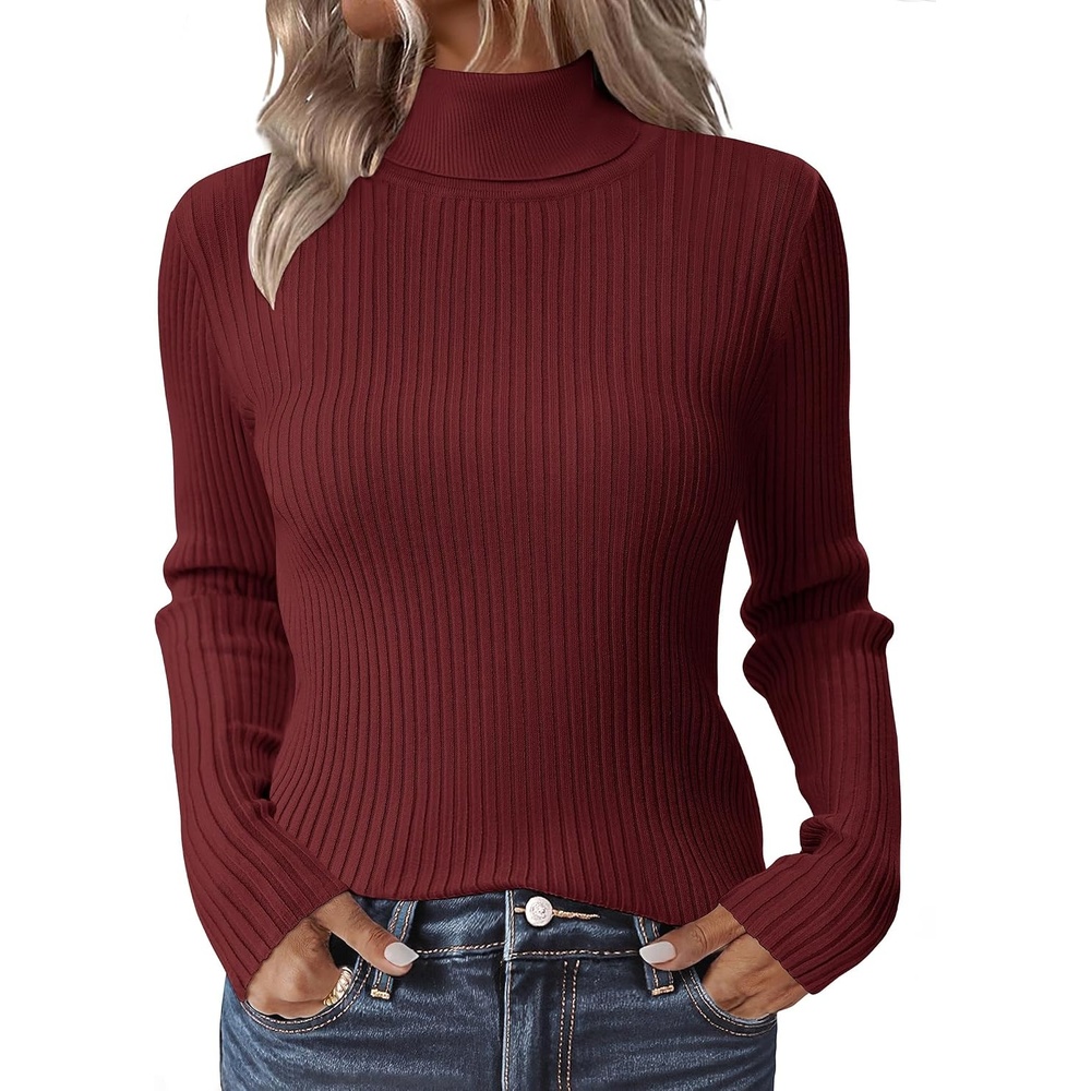 image:imageZeagoo Womens Turtleneck Sweaters 2026 Fall Fitted Long Sleeve Basic TopsWine Red