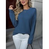 Zeagoo Fall Sweaters for Women 2026 Long Sleeve Crewneck Ribbed Knit Pullover Sweater Loose Fit Basic Jumper Tops(A Blue)