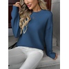 Zeagoo Fall Sweaters for Women 2026 Long Sleeve Crewneck Ribbed Knit Pullover Sweater Loose Fit Basic Jumper Tops(A Blue)