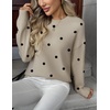 Zeagoo Fall Sweaters for Women 2026 Long Sleeve Crewneck Ribbed Knit Pullover Sweater Loose Fit Basic Jumper Tops(A Polka Dot-khaki)