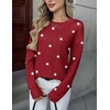 Zeagoo Fall Sweaters for Women 2026 Long Sleeve Crewneck Ribbed Knit Pullover Sweater Loose Fit Basic Jumper Tops(A Polka Dot-red)