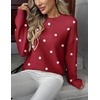 Zeagoo Fall Sweaters for Women 2026 Long Sleeve Crewneck Ribbed Knit Pullover Sweater Loose Fit Basic Jumper Tops(A Polka Dot-red)