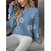 Zeagoo Fall Sweaters for Women 2026 Long Sleeve Crewneck Ribbed Knit Pullover Sweater Loose Fit Basic Jumper Tops(Flower193)