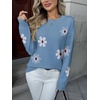 Zeagoo Fall Sweaters for Women 2026 Long Sleeve Crewneck Ribbed Knit Pullover Sweater Loose Fit Basic Jumper Tops(Flower193)