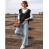 Zeagoo Sweater Vest Women Sleeveless V Neck Oversized Pullover Knitted Tops 2026 Fall Outfits(Black White)