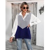 Zeagoo Sweater Vest Women Sleeveless V Neck Oversized Pullover Knitted Tops 2026 Fall Outfits(Color Block Navy)