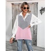 Zeagoo Sweater Vest Women Sleeveless V Neck Oversized Pullover Knitted Tops 2026 Fall Outfits(Color Block Pink)
