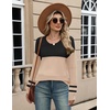Zeagoo Sweaters for Women Long Sleeve Tops Soft Knit Crew Neck Pullover Sweater Lightweight Crochet 2026 Fall Outfits(A Black-apricot)