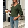 Zeagoo Sweaters for Women Long Sleeve Tops V Neck Outfits Fall Clothes(Army Green)