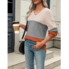 Zeagoo Sweaters for Women Long Sleeve Tops V Neck Outfits Fall Clothes(Colorblock 278)