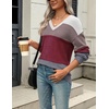 Zeagoo Sweaters for Women Long Sleeve Tops V Neck Outfits Fall Clothes(Colorblock 562)
