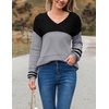 Zeagoo Sweaters for Women Long Sleeve Tops V Neck Outfits Fall Clothes(Colorblock Tz172)