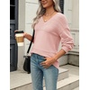 Zeagoo Sweaters for Women Long Sleeve Tops V Neck Outfits Fall Clothes(Light Pink)