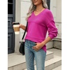 Zeagoo Sweaters for Women Long Sleeve Tops V Neck Outfits Fall Clothes(Rose Red)
