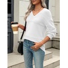 Zeagoo Sweaters for Women Long Sleeve Tops V Neck Outfits Fall Clothes(White)