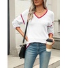 Zeagoo Sweaters for Women Long Sleeve Tops V Neck Outfits Fall Clothes(White W1)