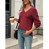 Zeagoo Sweaters for Women Long Sleeve Tops V Neck Outfits Fall Clothes(Wine Red)