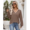 Zeagoo Women’s 2026 Fall V Neck Sweater Long Sleeve Lightweight Knit Tops(Brown)