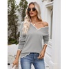 Zeagoo Women’s 2026 Fall V Neck Sweater Long Sleeve Lightweight Knit Tops(Grey)