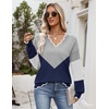 Zeagoo Women’s 2026 Fall V Neck Sweater Long Sleeve Lightweight Knit Tops(Y- Grey & Navy)