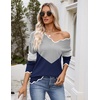 Zeagoo Women’s 2026 Fall V Neck Sweater Long Sleeve Lightweight Knit Tops(Y- Grey & Navy)