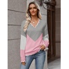 Zeagoo Women’s 2026 Fall V Neck Sweater Long Sleeve Lightweight Knit Tops(Y- Grey & Pink)