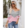 Zeagoo Women’s 2026 Fall V Neck Sweater Long Sleeve Lightweight Knit Tops(Y- Grey & Pink)