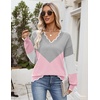 Zeagoo Women’s 2026 Fall V Neck Sweater Long Sleeve Lightweight Knit Tops(Y- Grey & Pink)