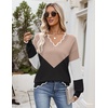 Zeagoo Women’s 2026 Fall V Neck Sweater Long Sleeve Lightweight Knit Tops(Y- Khaki & Black)