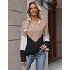 Zeagoo Women’s 2026 Fall V Neck Sweater Long Sleeve Lightweight Knit Tops(Y- Khaki & Black)