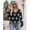 Zeagoo Women’s 2026 Fall V Neck Sweater Long Sleeve Lightweight Knit Tops(Z- Flower Black)