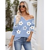 Zeagoo Women’s 2026 Fall V Neck Sweater Long Sleeve Lightweight Knit Tops(Z- Flower Blue)