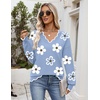 Zeagoo Women’s 2026 Fall V Neck Sweater Long Sleeve Lightweight Knit Tops(Z- Flower Blue)