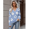 Zeagoo Women’s 2026 Fall V Neck Sweater Long Sleeve Lightweight Knit Tops(Z- Flower Blue)