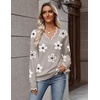 Zeagoo Women’s 2026 Fall V Neck Sweater Long Sleeve Lightweight Knit Tops(Z- Flower White)