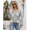 Zeagoo Women’s 2026 Fall V Neck Sweater Long Sleeve Lightweight Knit Tops(Z- Flowers Grey)