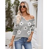 Zeagoo Women’s 2026 Fall V Neck Sweater Long Sleeve Lightweight Knit Tops(Z- Flowers Grey)