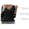 Zeagoo Women’s 2026 Fall V Neck Sweaters Long Sleeve Tops Fashion Clothing(Black Stripe)