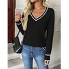 Zeagoo Women’s 2026 Fall V Neck Sweaters Long Sleeve Tops Fashion Clothing(Black Stripe)