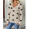 Zeagoo Women’s 2026 Fall V Neck Sweaters Long Sleeve Tops Fashion Clothing(Bowknot Apricot)