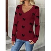 Zeagoo Women’s 2026 Fall V Neck Sweaters Long Sleeve Tops Fashion Clothing(Bowknot Red)