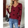 Zeagoo Women’s 2026 Fall V Neck Sweaters Long Sleeve Tops Fashion Clothing(Bowknot Red)