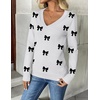 Zeagoo Women’s 2026 Fall V Neck Sweaters Long Sleeve Tops Fashion Clothing(Bowknot White)