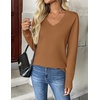 Zeagoo Women’s 2026 Fall V Neck Sweaters Long Sleeve Tops Fashion Clothing(Brown)