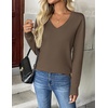 Zeagoo Women’s 2026 Fall V Neck Sweaters Long Sleeve Tops Fashion Clothing(Dark Brown)