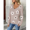 Zeagoo Women’s 2026 Fall V Neck Sweaters Long Sleeve Tops Fashion Clothing(Flower White)