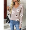Zeagoo Women’s 2026 Fall V Neck Sweaters Long Sleeve Tops Fashion Clothing(Flower White)