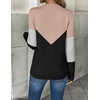 Zeagoo Women’s 2026 Fall V Neck Sweaters Long Sleeve Tops Fashion Clothing(Khaki Black Colorblock)