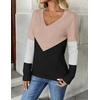 Zeagoo Women’s 2026 Fall V Neck Sweaters Long Sleeve Tops Fashion Clothing(Khaki Black Colorblock)